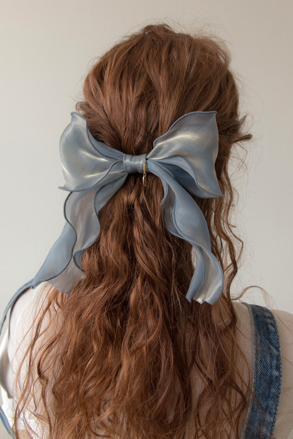 Blue organza ruffle ribbon hairpin