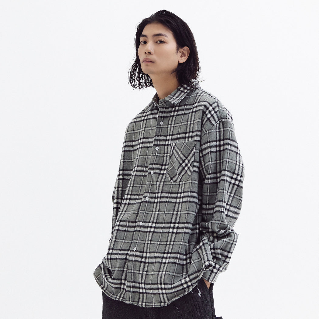 Loose wool check shirts Gray