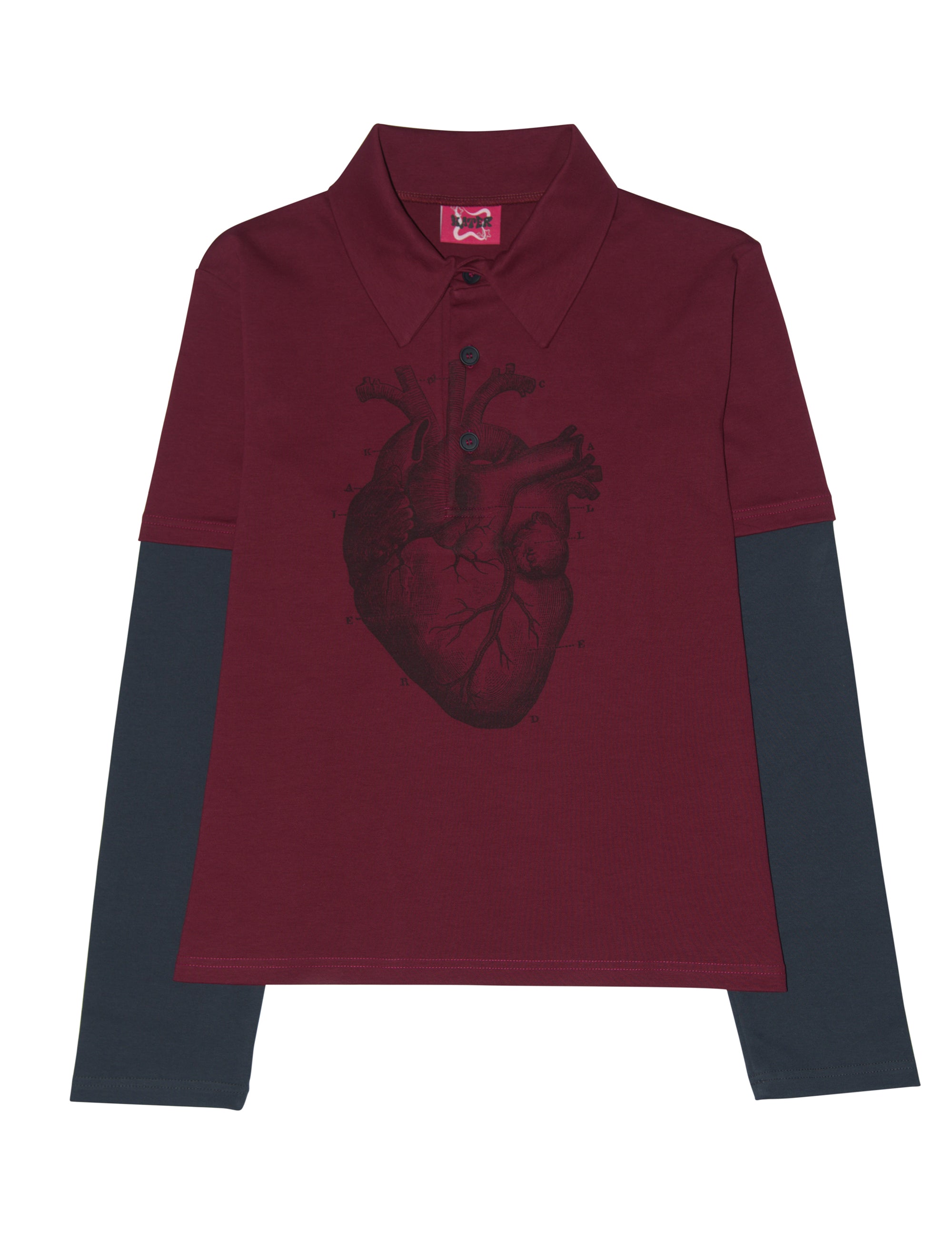 Heart PK layered long sleeve BURGUNDY