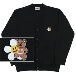 Flower Bear Smile Embroidered Knit Cardigan