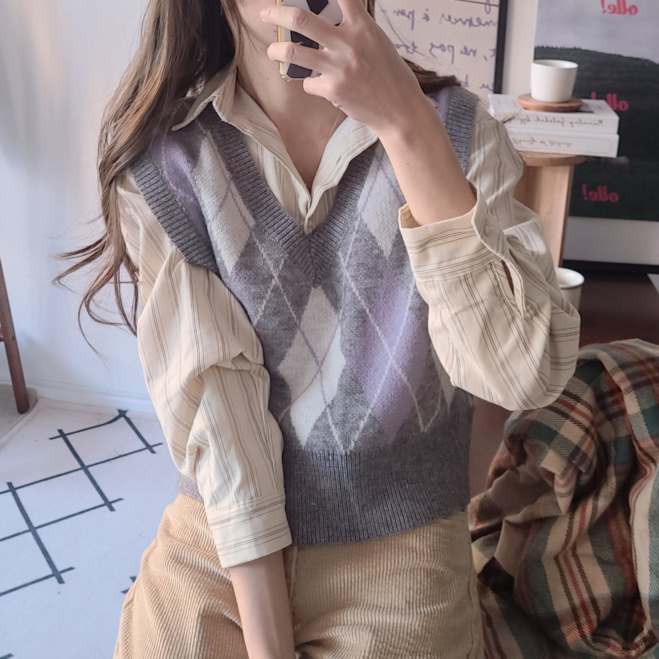 purple argyle knit vest