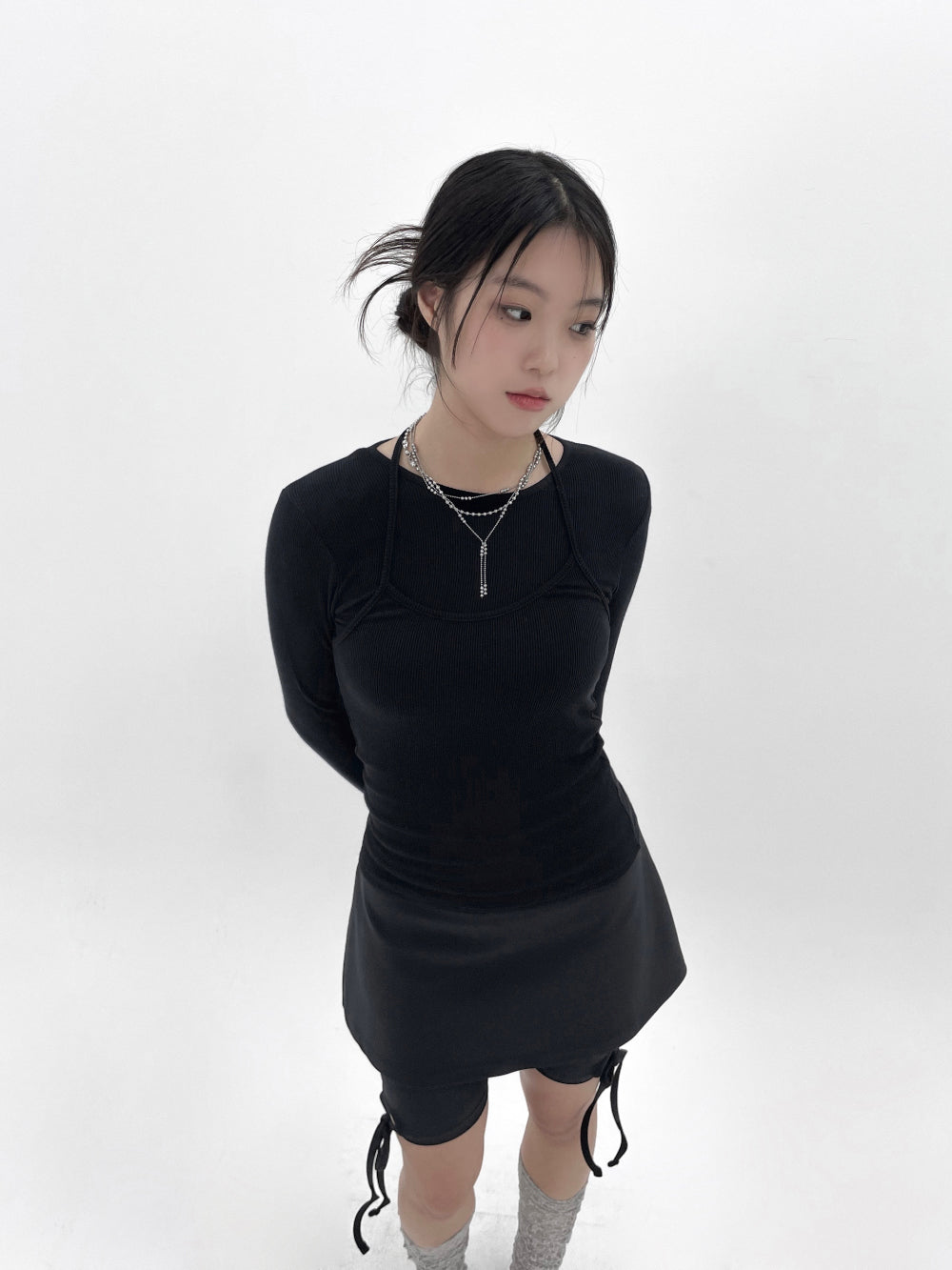 Layered halter long sleeve T-shirts (2 Color)