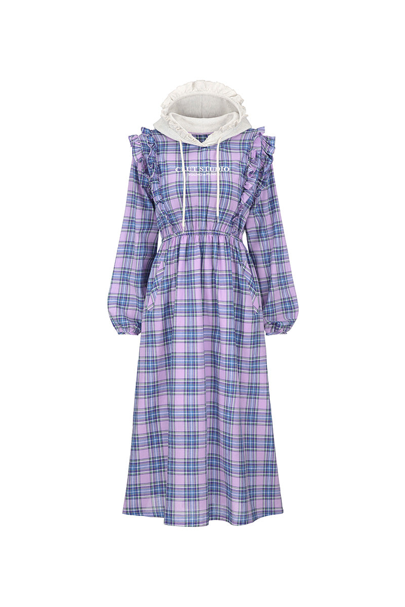 ruffle hood check dress