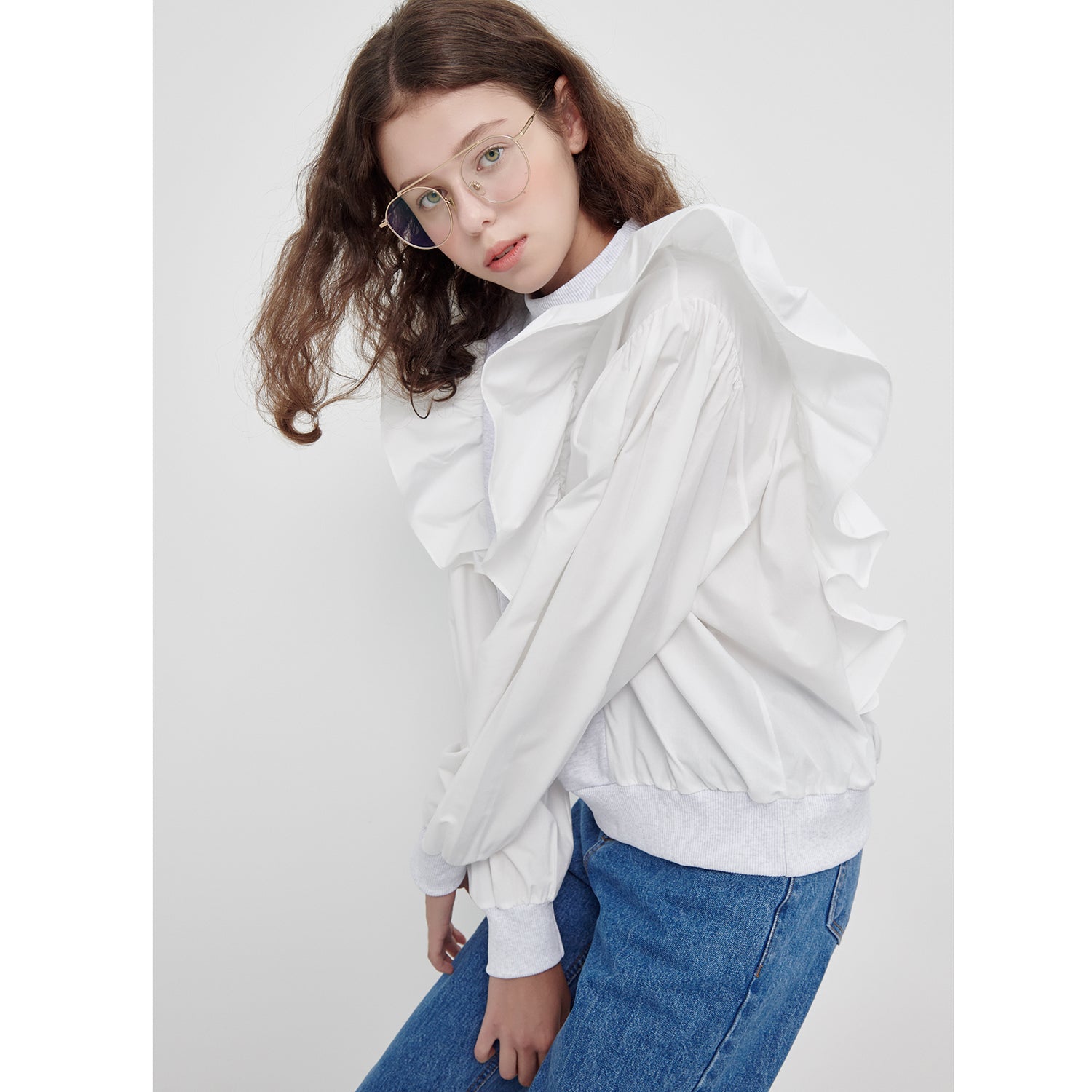 FRILL WING SWEATSHIRT_LIGHT GRAY