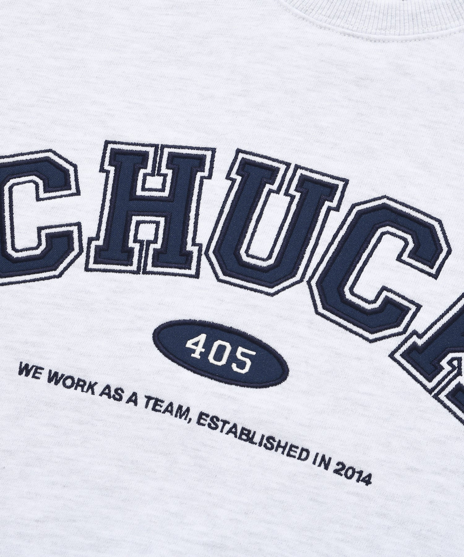 CHUCK アプリケアーチロゴスウェットシャツ / [Spring Ver.] CHUCK APPLIQUE ARCH LOGO SWEATSHIRT (LIGHT GRAY&NAVY)