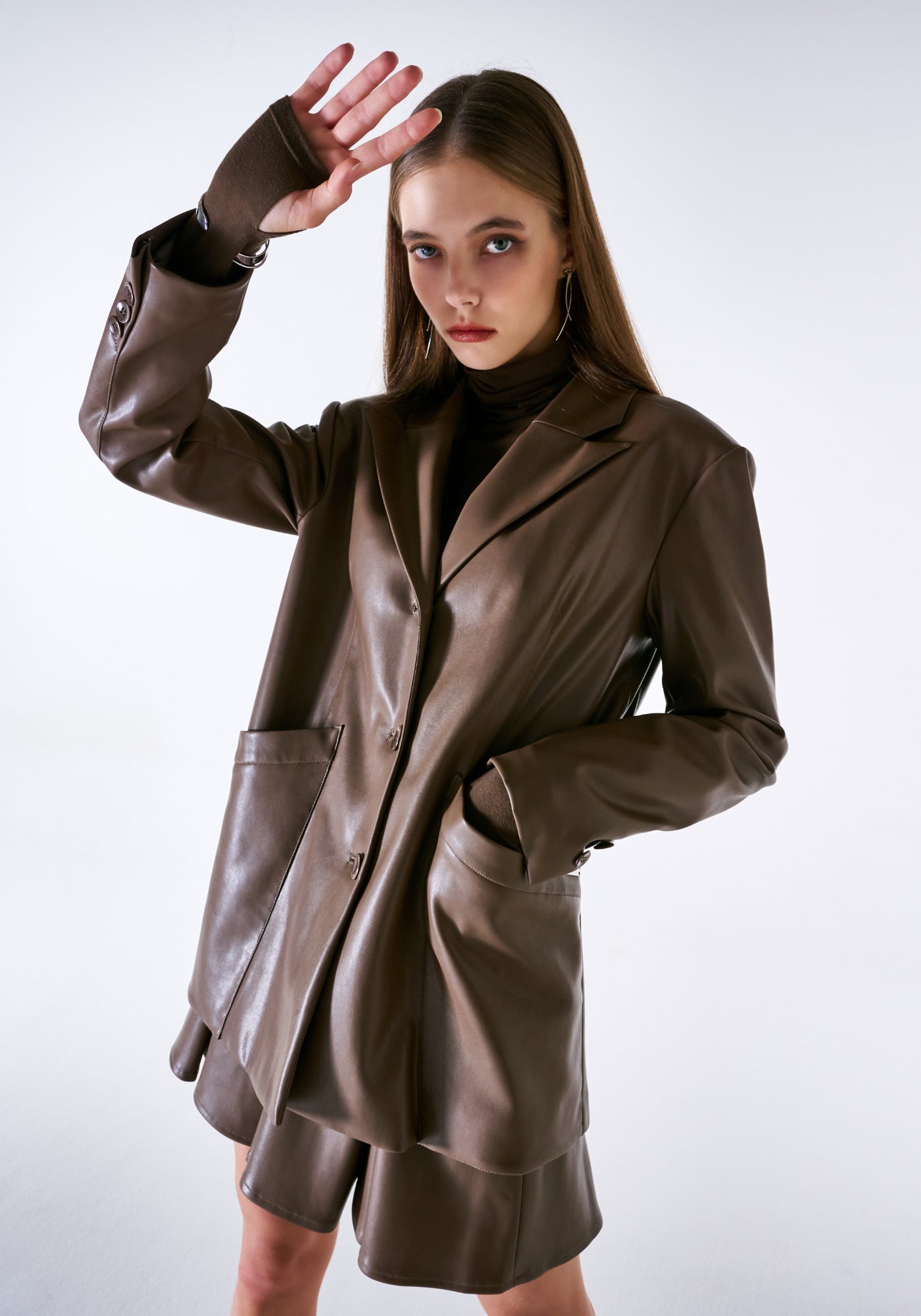 HAZELNUT OVERSIZED VEGAN LEATHER JACKET