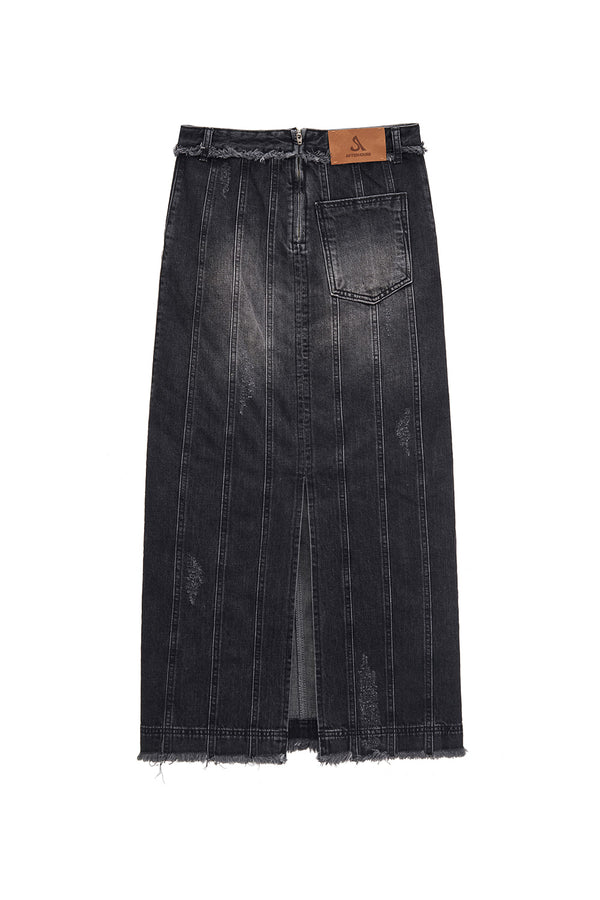 デニムパネルロングスカート / DENIM PANELLED LONG SKIRT (BLACK