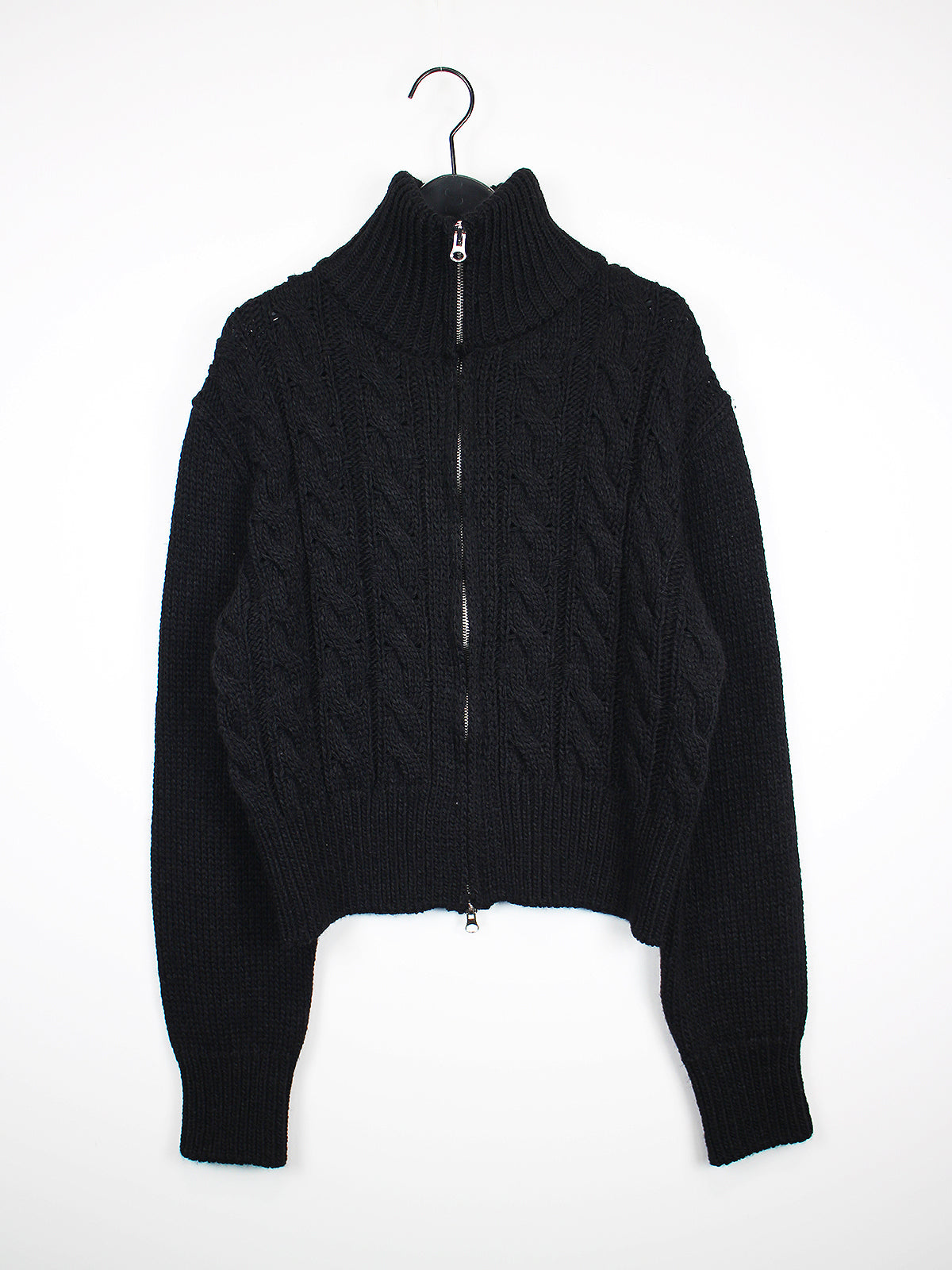 Cable high neck knit zip-up (3color)