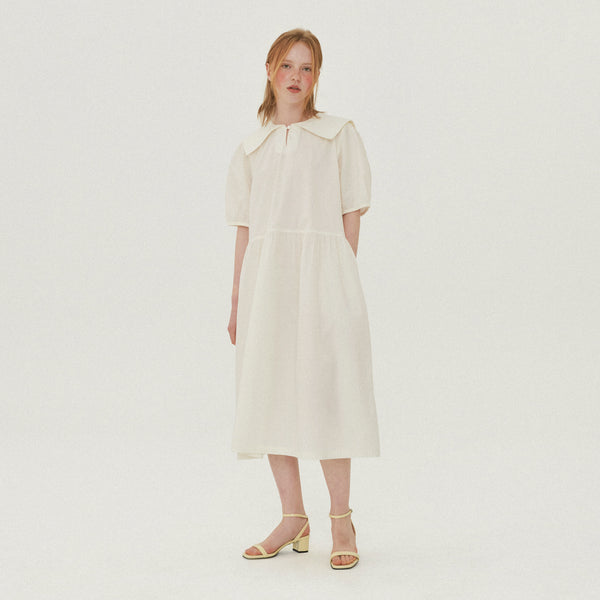 セーラーカラーロングドレス / SAILOR COLLAR LONG DRESS_WHITE – 60