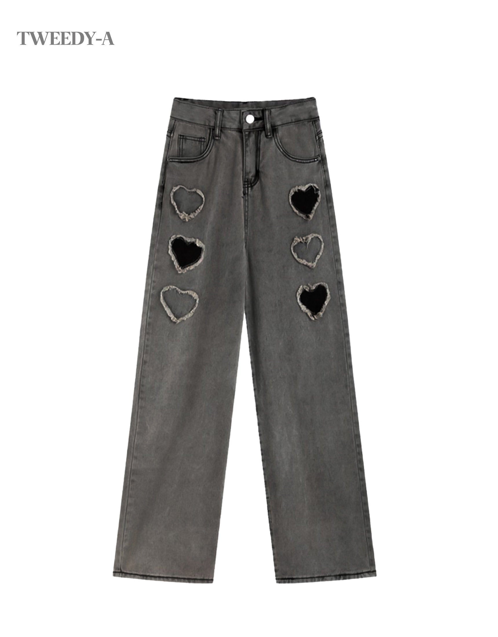 Heart Sechs Straight Fit High Waist Denim Jean GRAY