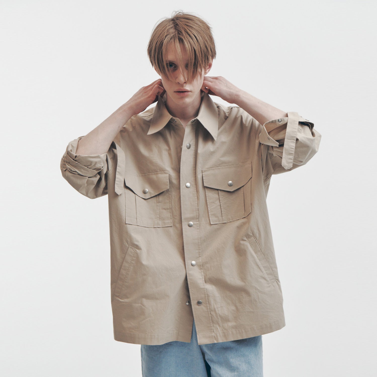 OVERSIZED ROLL-UP WORK SHIRTS (BEIGE)