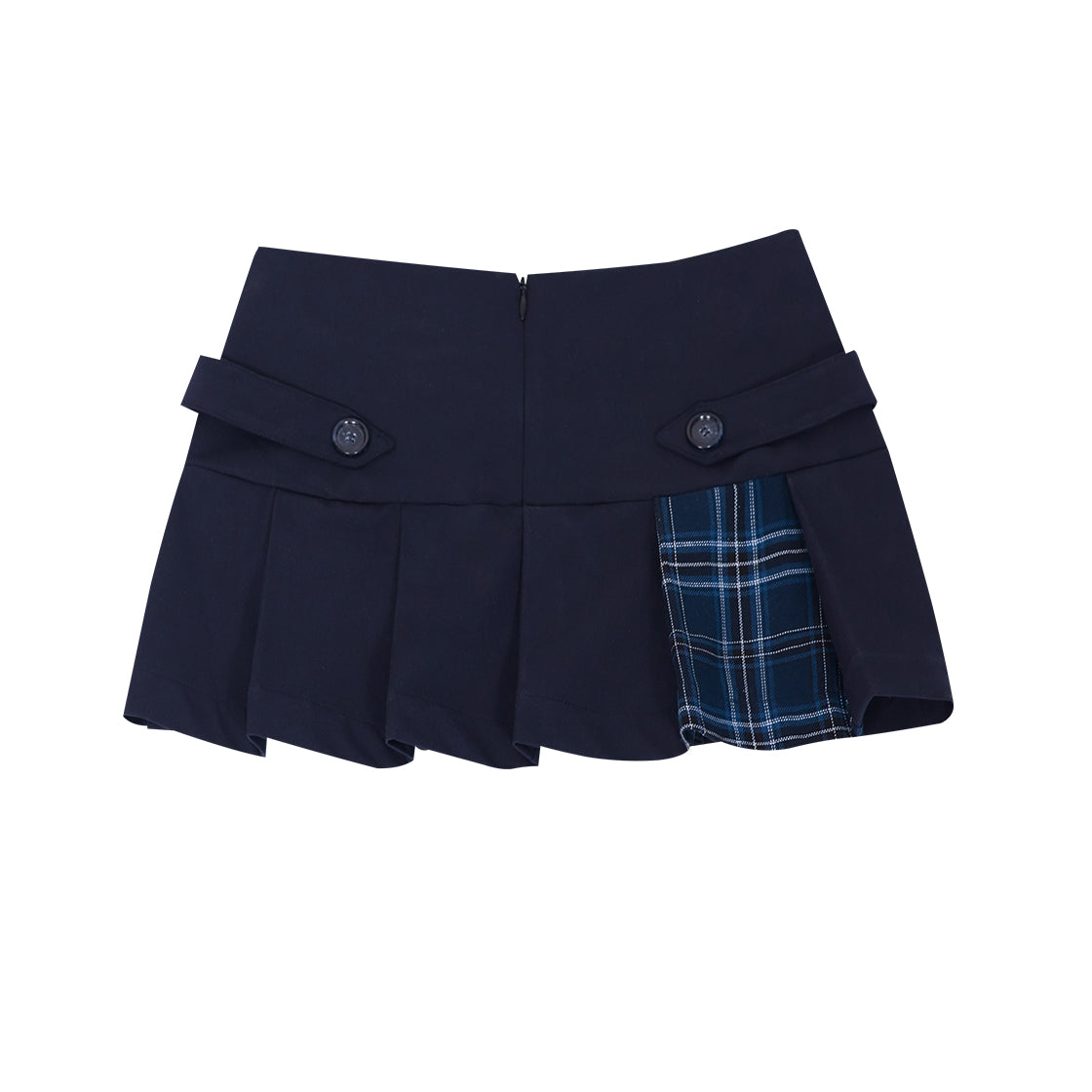 BELTED CHECK PLEATS SKIRT #NAVY