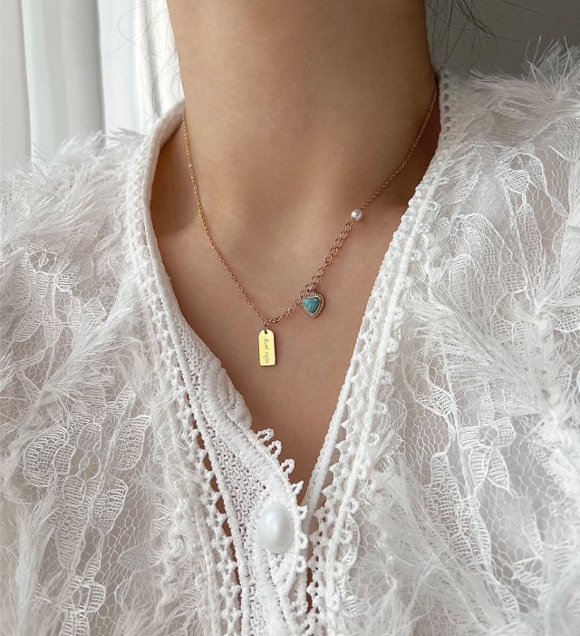 hte Pearl Color Heart Turquoise Guest Look Accent Necklace