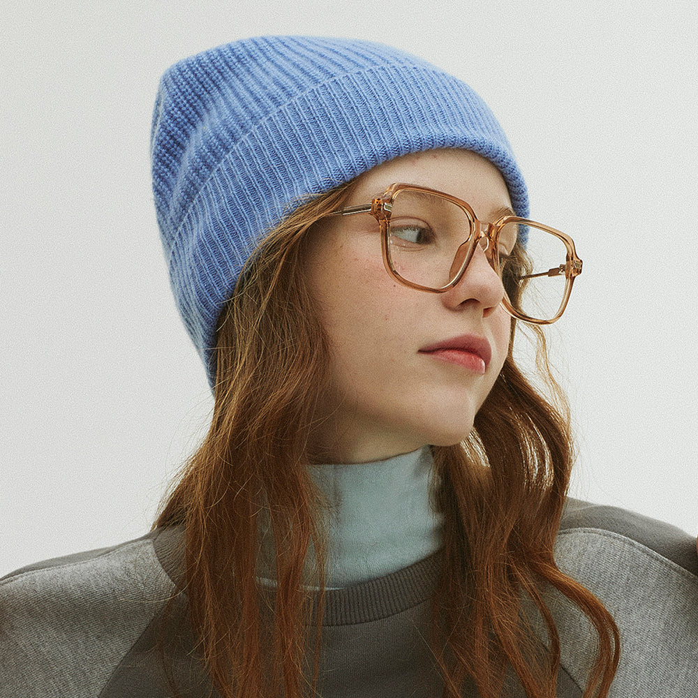 BUBBLE LABEL CASHMERE WOOL BLENDED BEANIE_BLUE