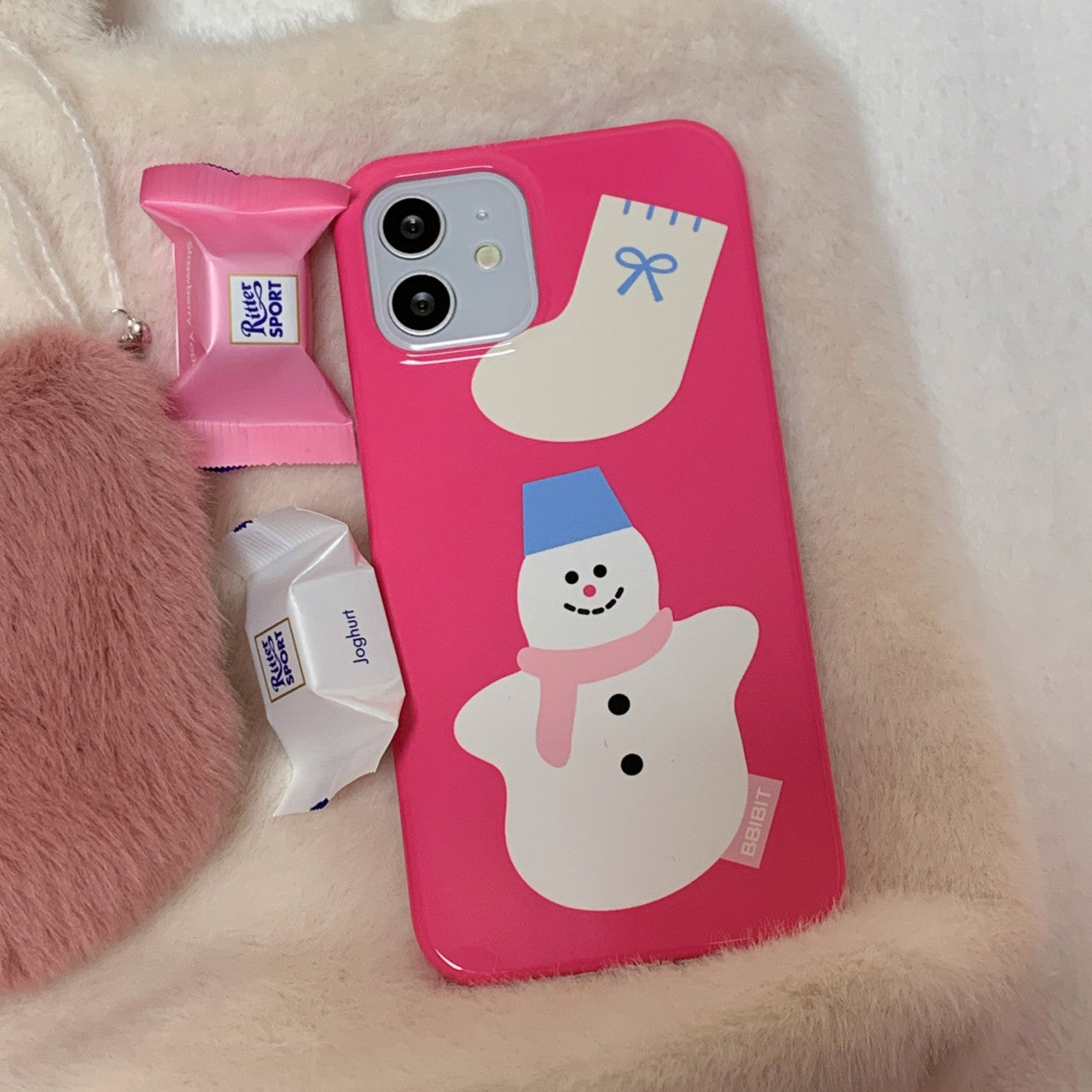 snowman pungpung hard phone case(glossy hot pink)
