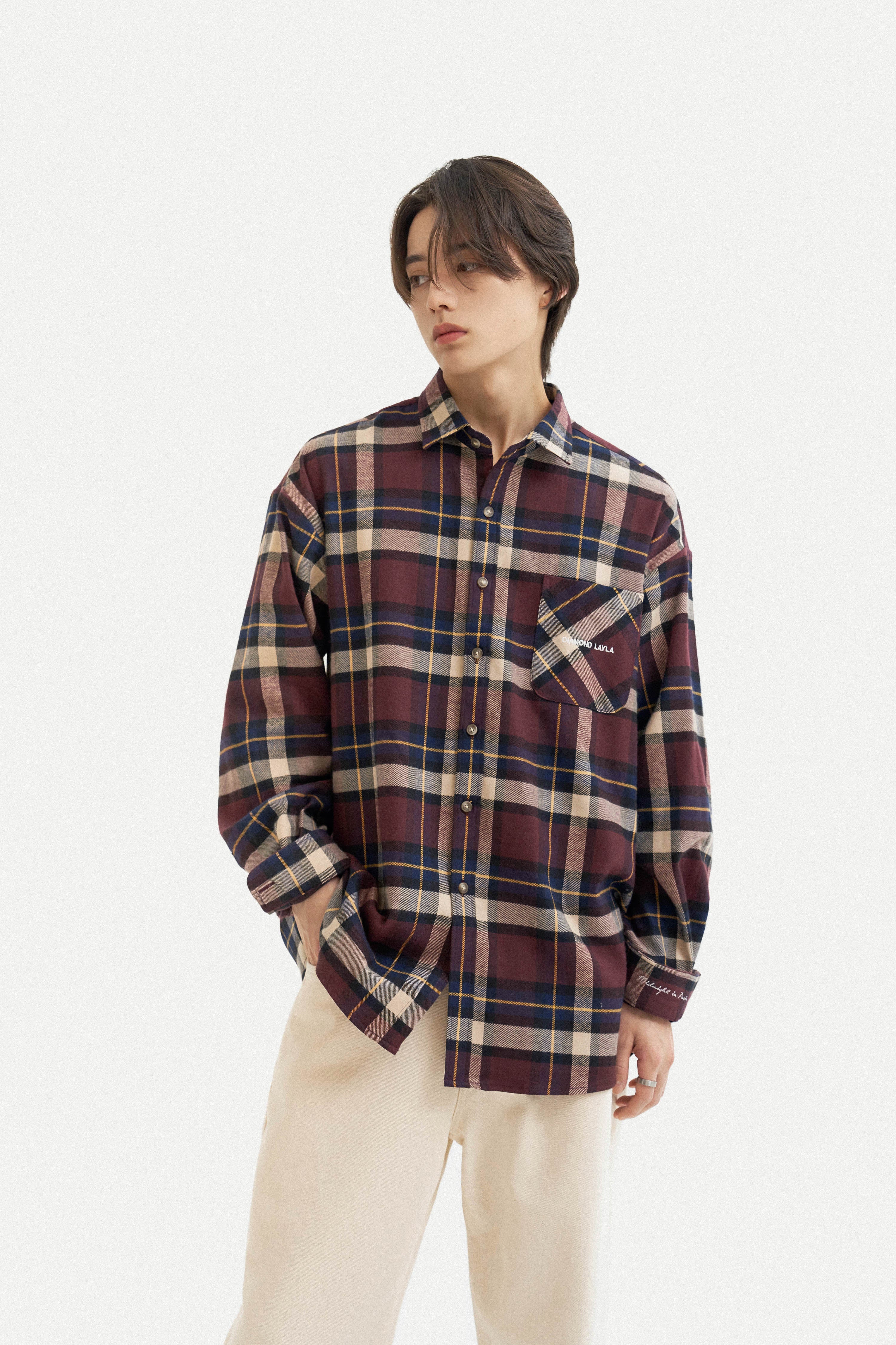 Midnight Wine Check Shirt S110 Burgundy