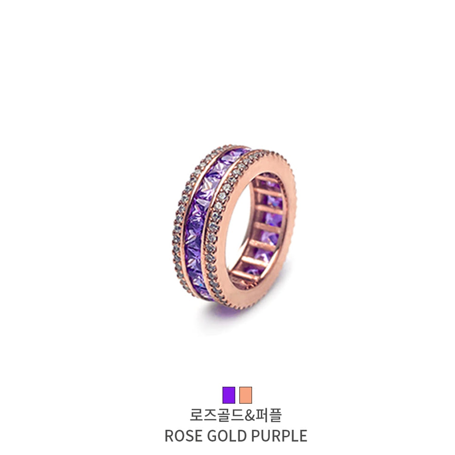 [BLACKLABEL] AAA DIA Crystal 3-line ring rose gold&purple