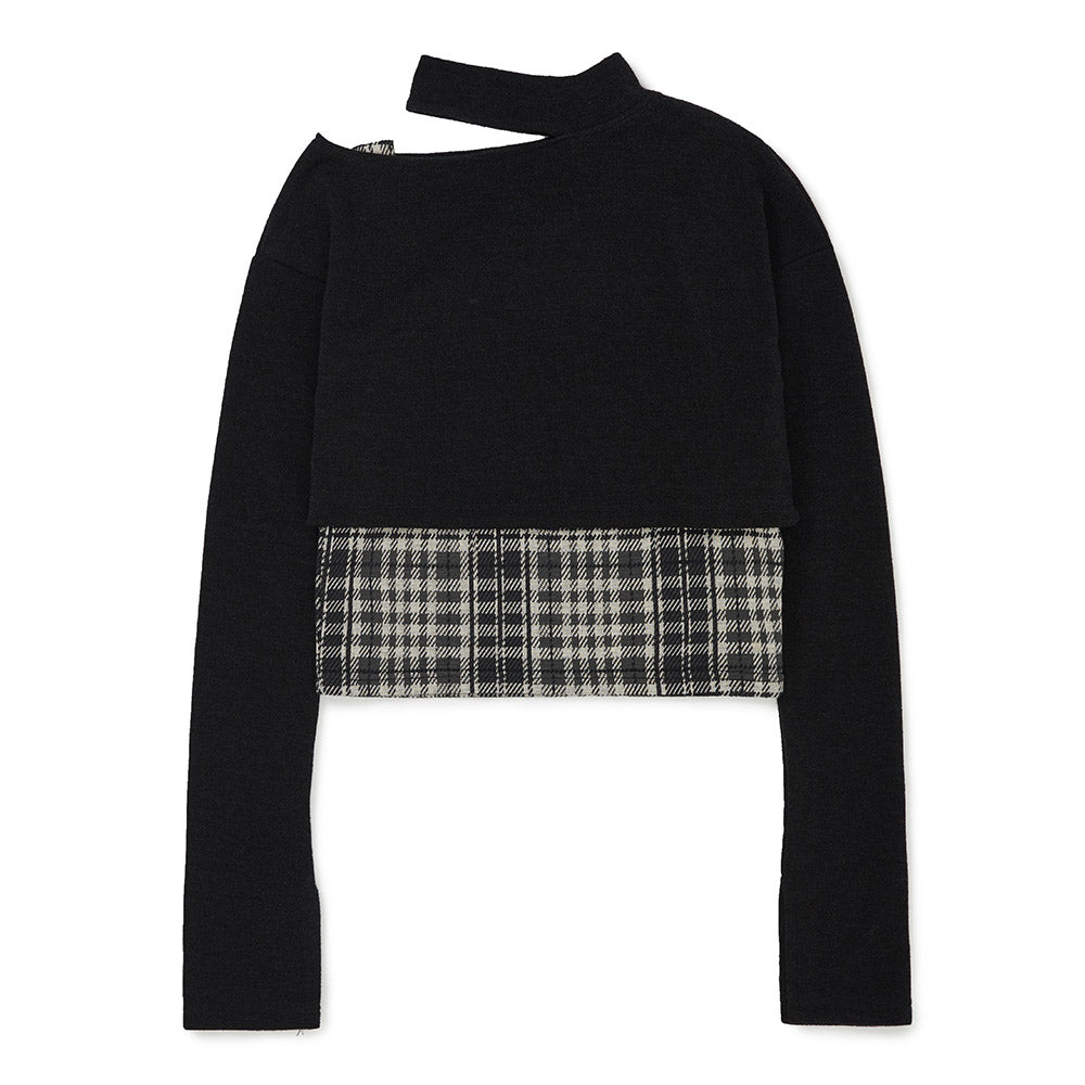 レイヤードチェックニットセット / Layered Check Knit Set [BLACK]