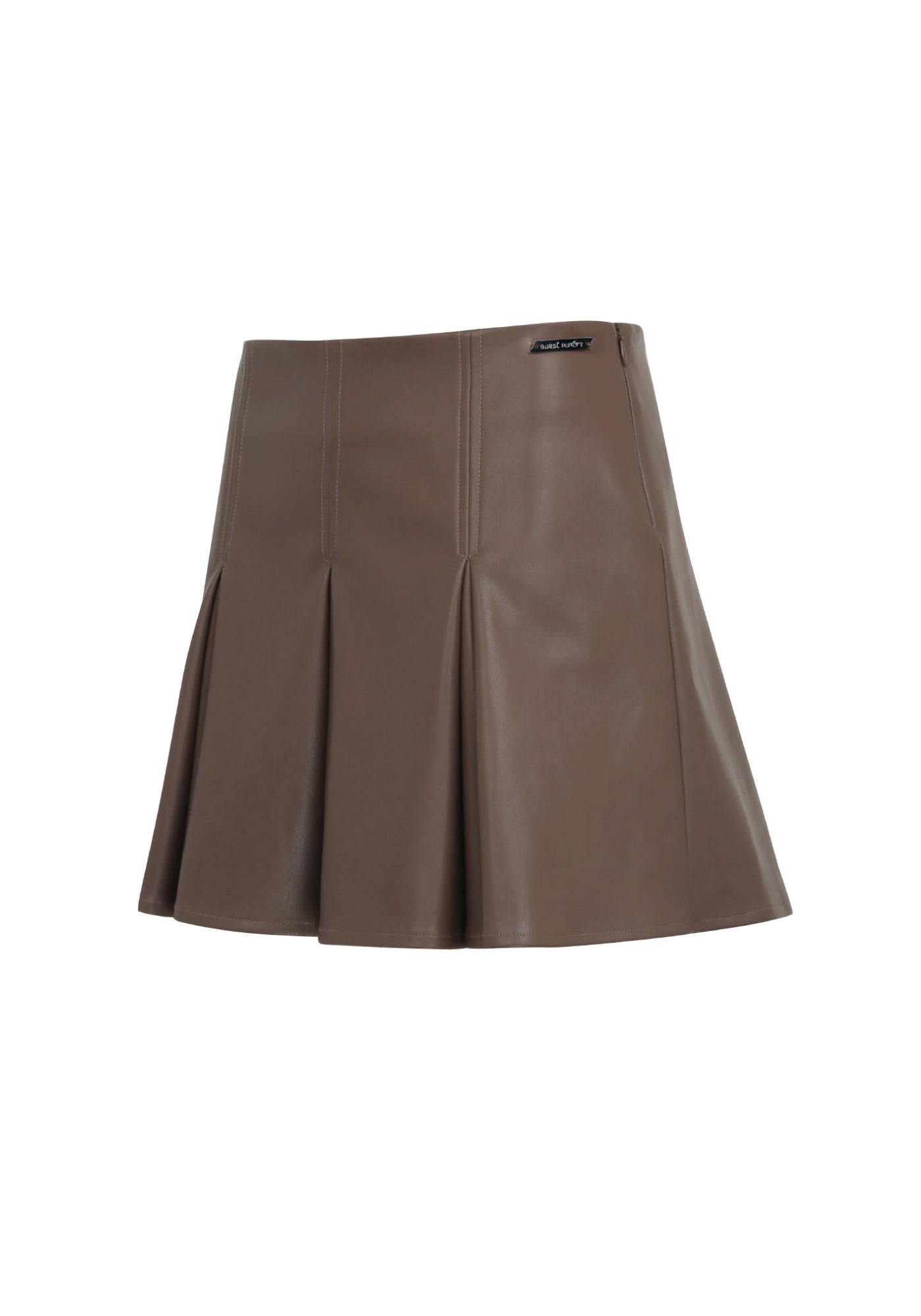 HAZELNUT GODET PLEATED VEGAN LEATHER SKIRT