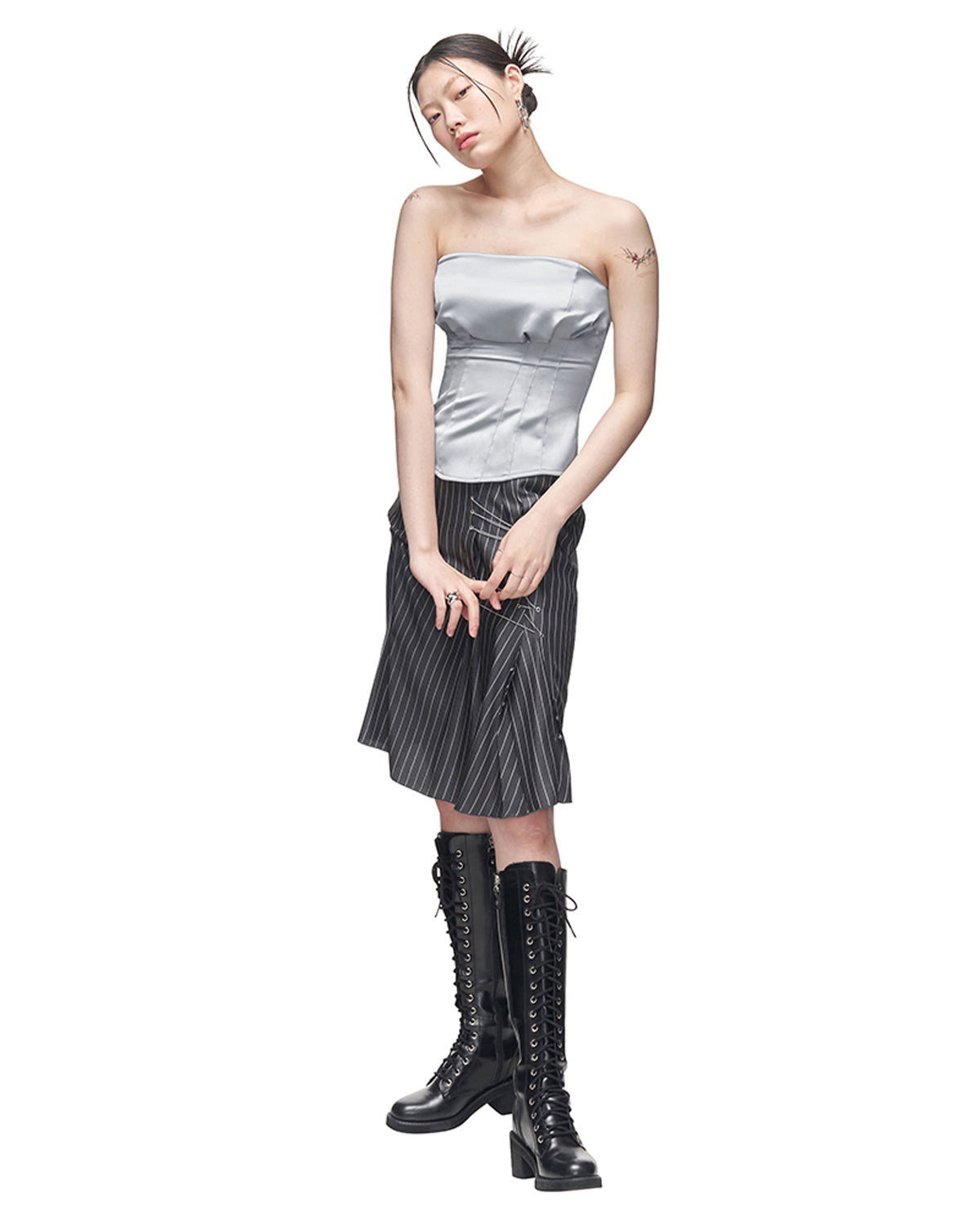 DOZI - Stripe Eyelet Skirt _ Dark Grey