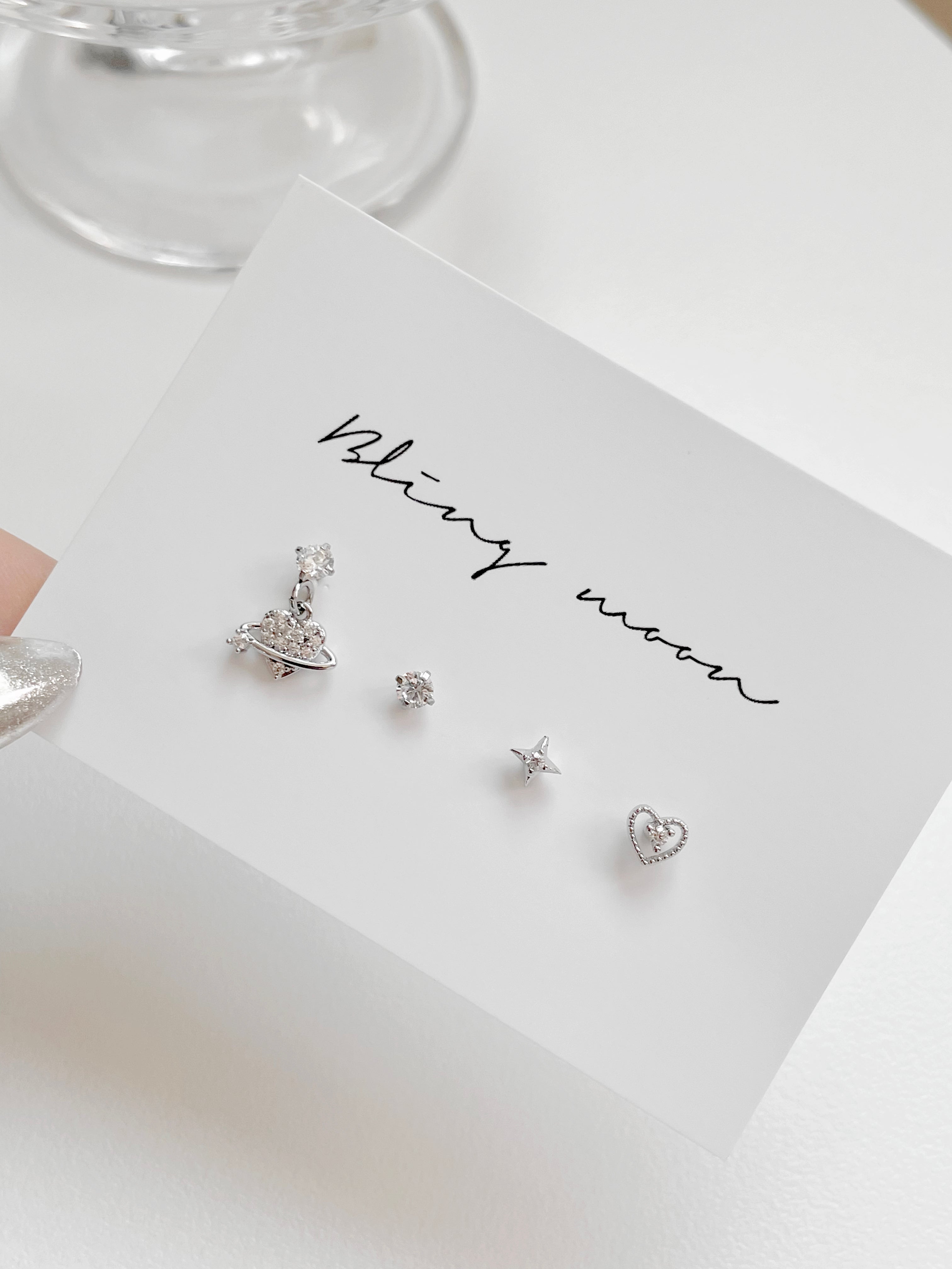 [4 set] cubic heart drop piercing set