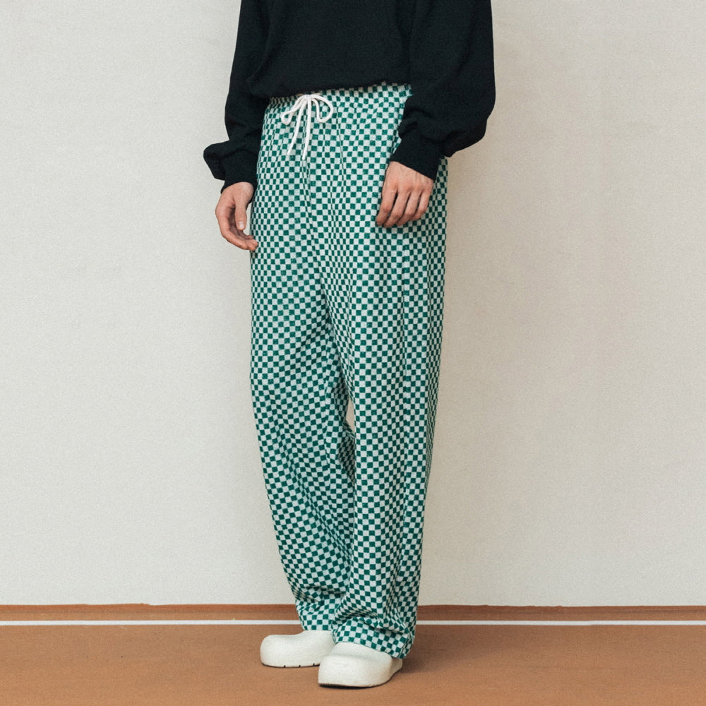 CHECKERBOARD BANDING PANTS_GREEN CREAM