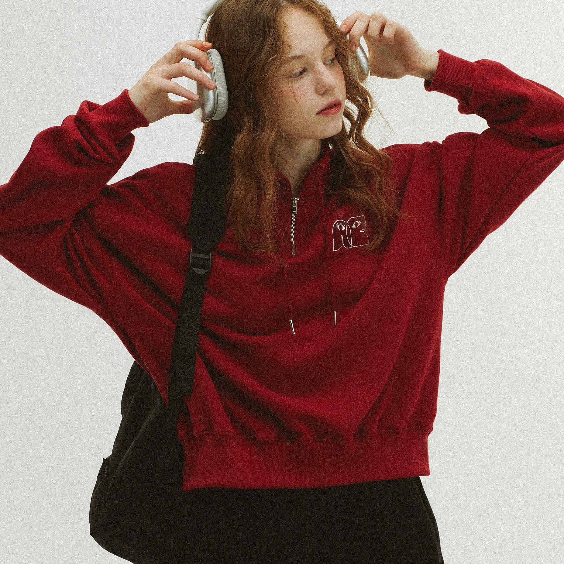 HIGH NECK STRING SWEATSHIRT_DEEP RED