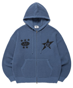 DAMAGED KNIT ZIP UP HOODIE BLUE(CV2DFUK681A)