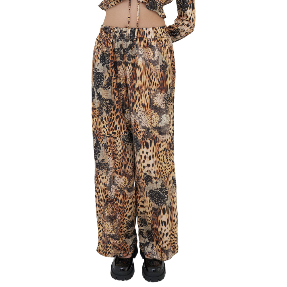 Satin Leopard Wide Pants