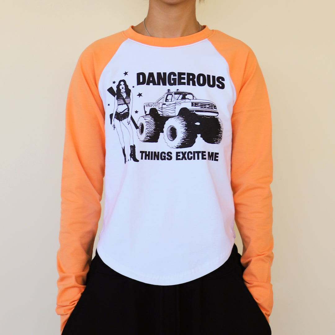 DANGEROUS Raglan long-sleeved T-Shirt (WHITE ORANGE) WOMENS