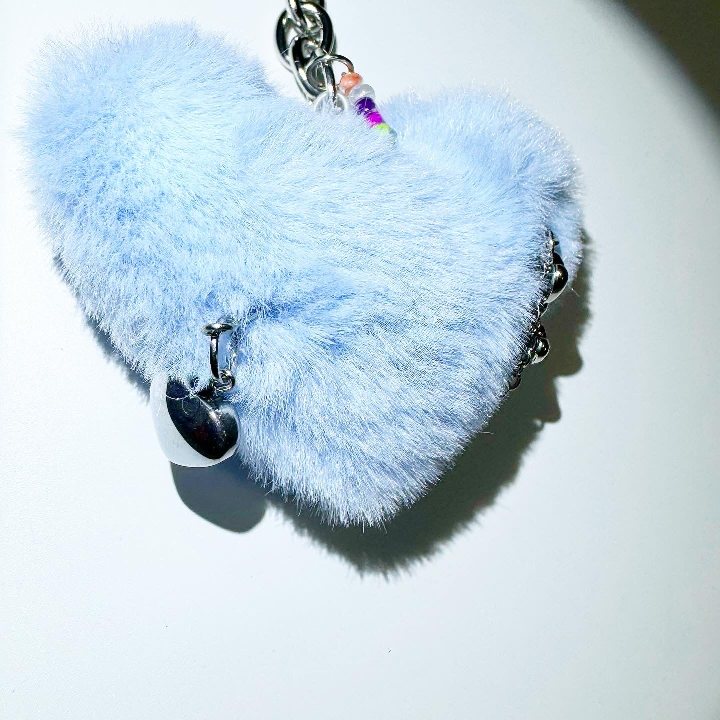 Blue heart fur keychain