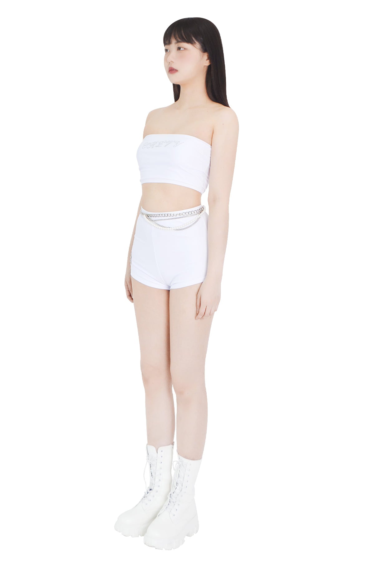 cubic lettering logo tube bra top (white)