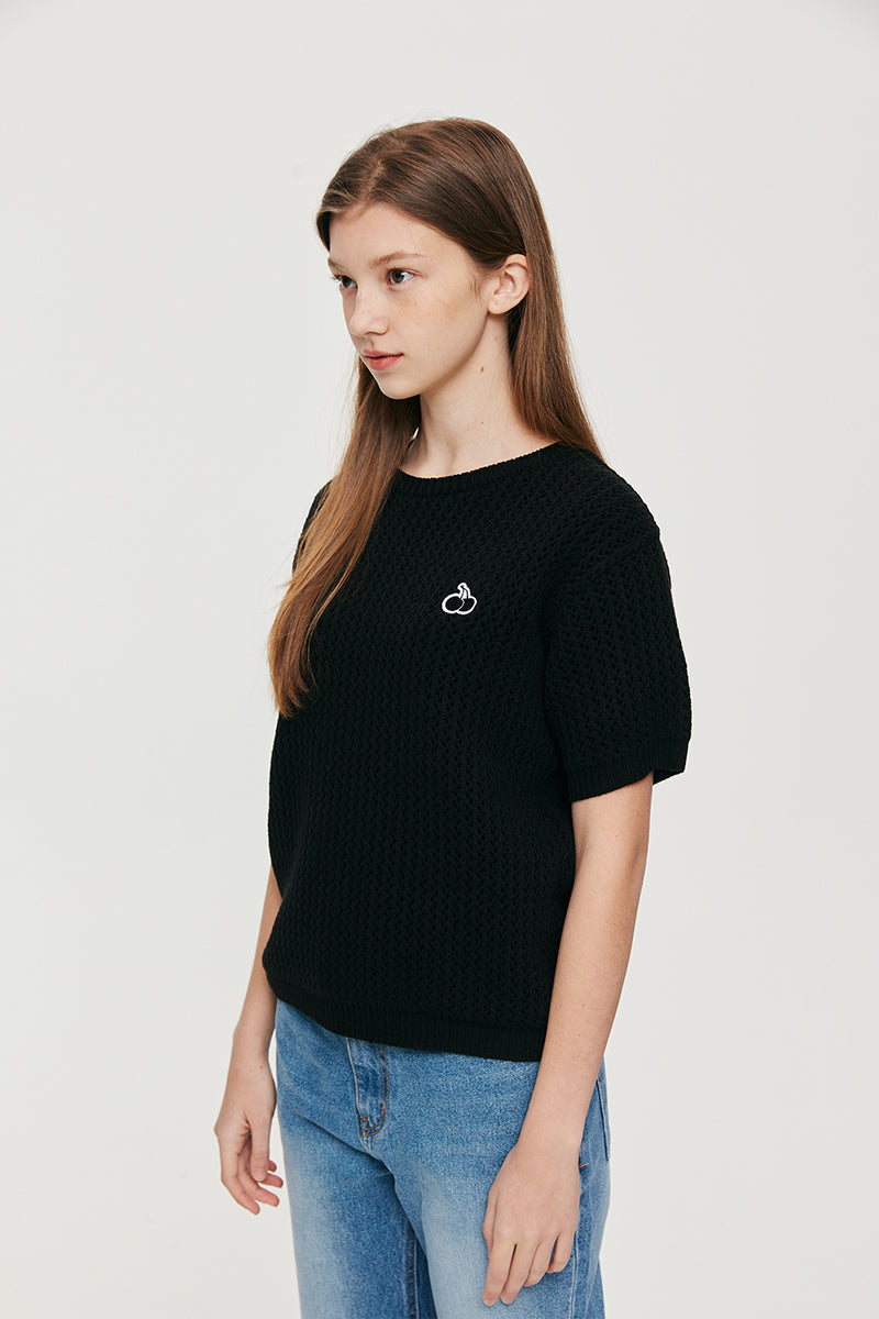 UNI SMALL CHERRY SHORT SLEEVED KNIT KS [BLACK]