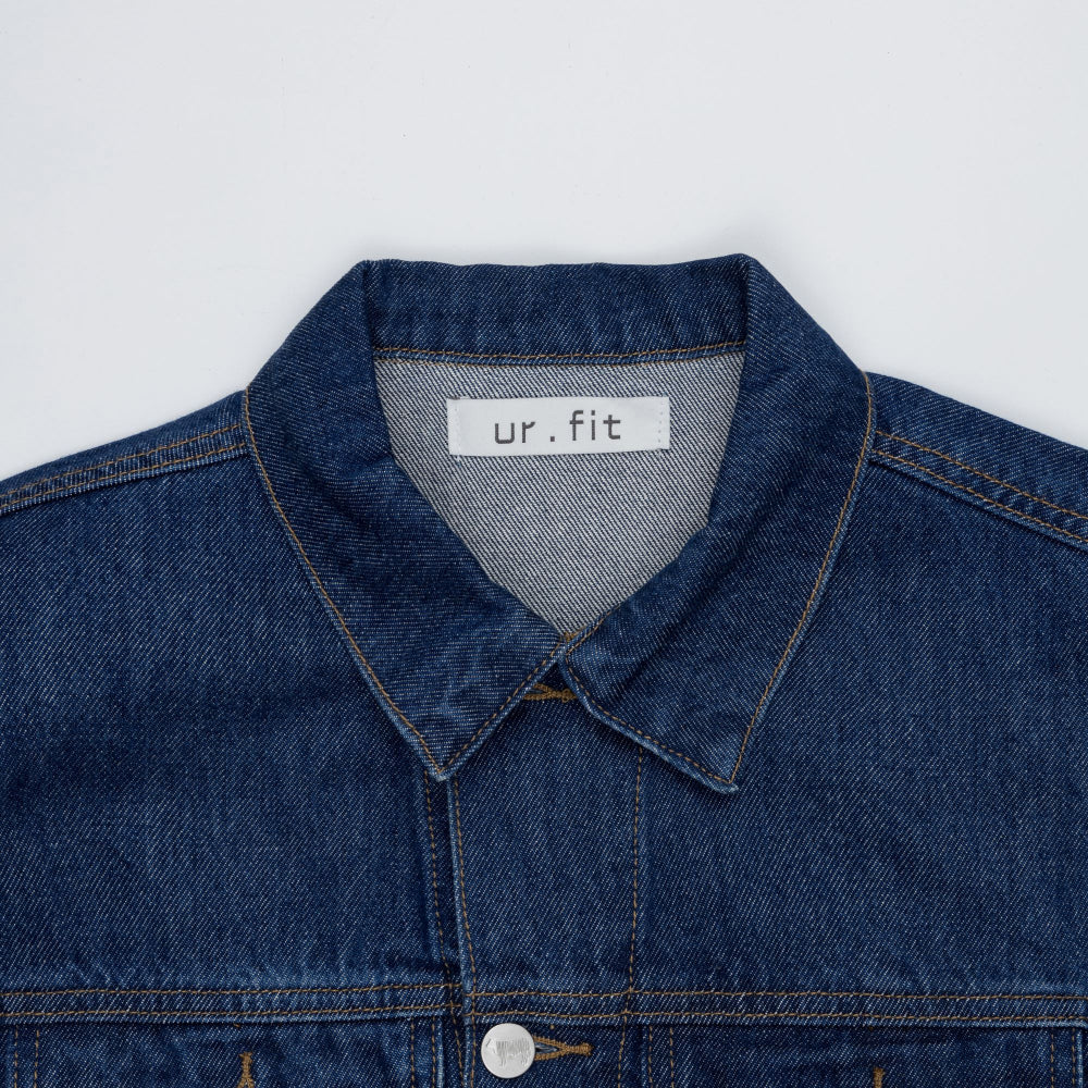 LOOSE FIT BACK LABEL POINT DARK DENIM JACKET [17707]