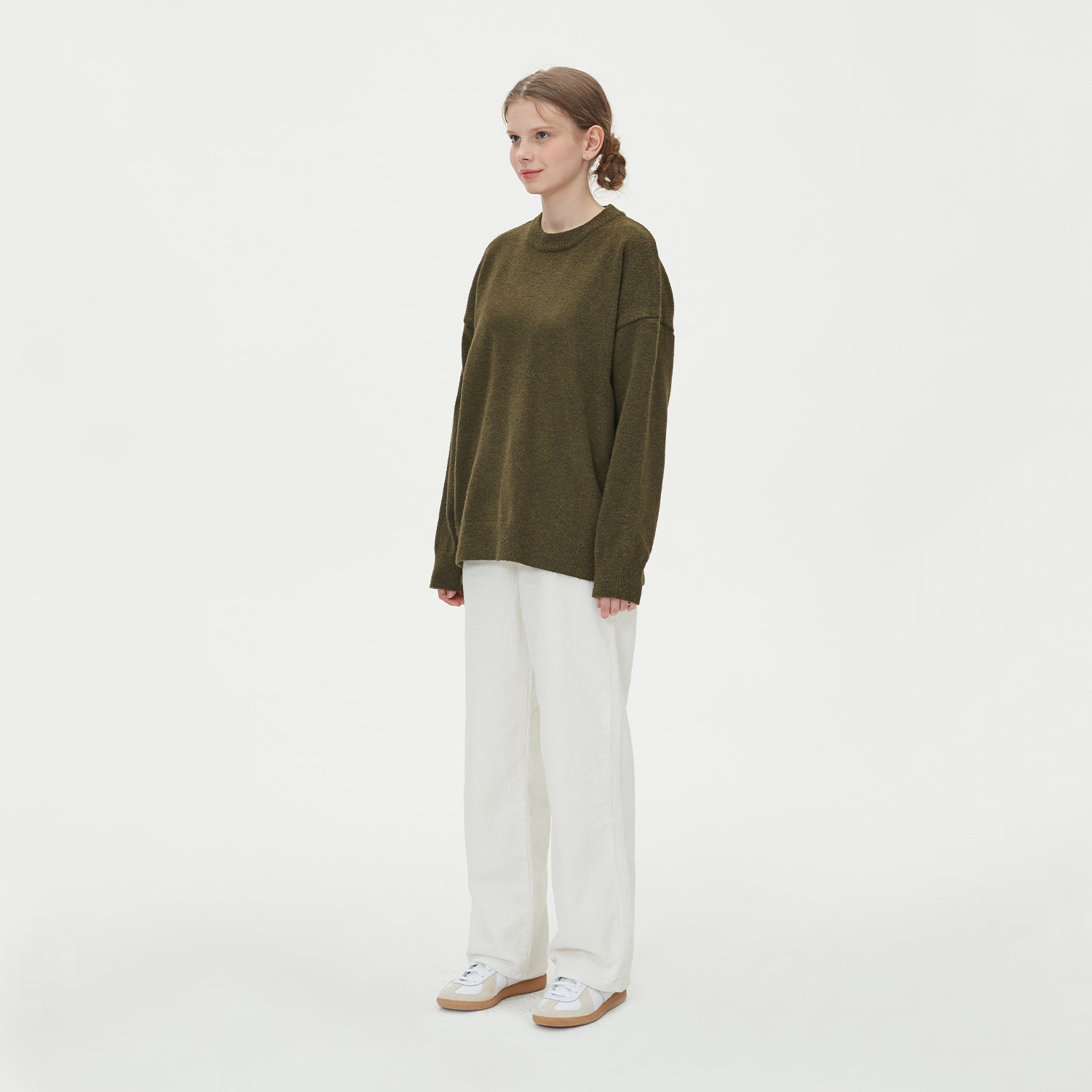 CASHLIKE ROUND NECK KNIT_KHAKI