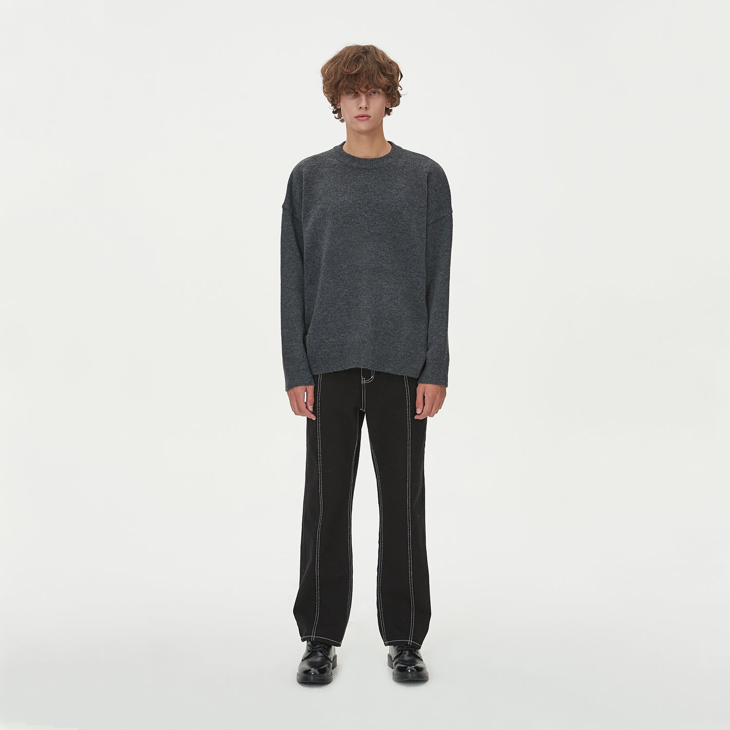 CASHLIKE ROUND NECK KNIT_CHARCOAL