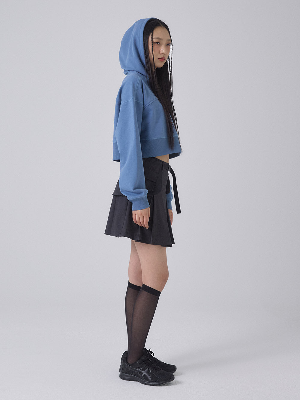 STRING CROPPED HOODIE [DUSTY BLUE]