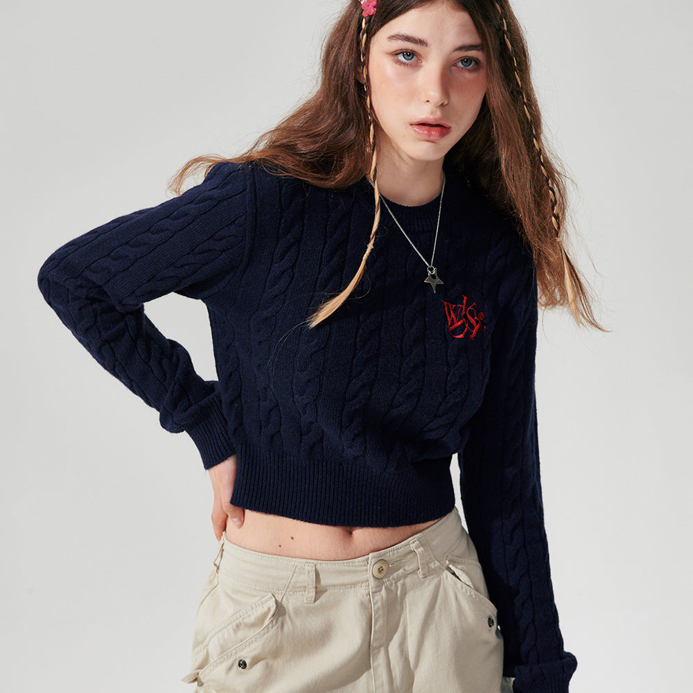 Logo Crop cable knit [3 Color]