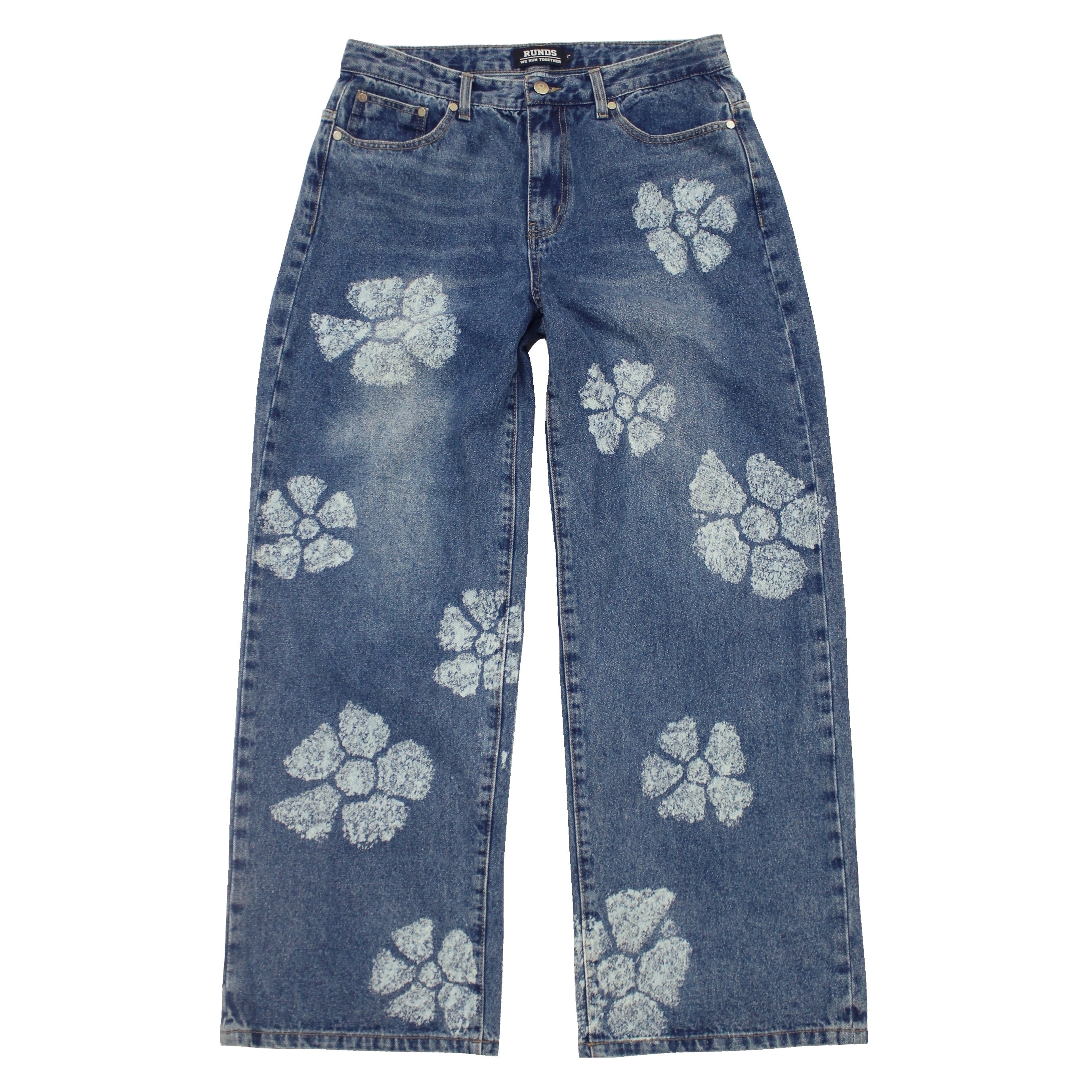 flower bleach wide denim pants