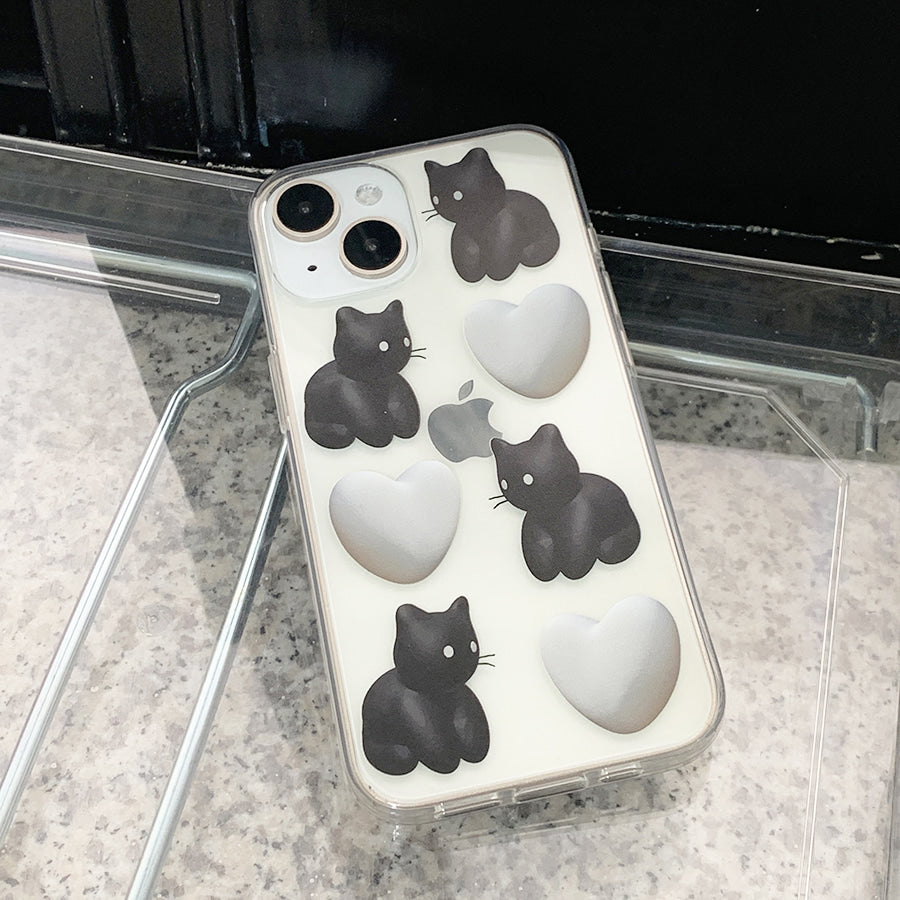 Heart cat phone case Black