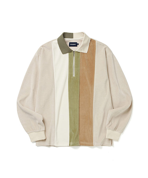 PANELED VELOUR HALF ZIPUP (IVORY)