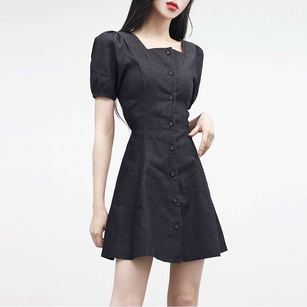 Clony Puff Raw Denim Dress