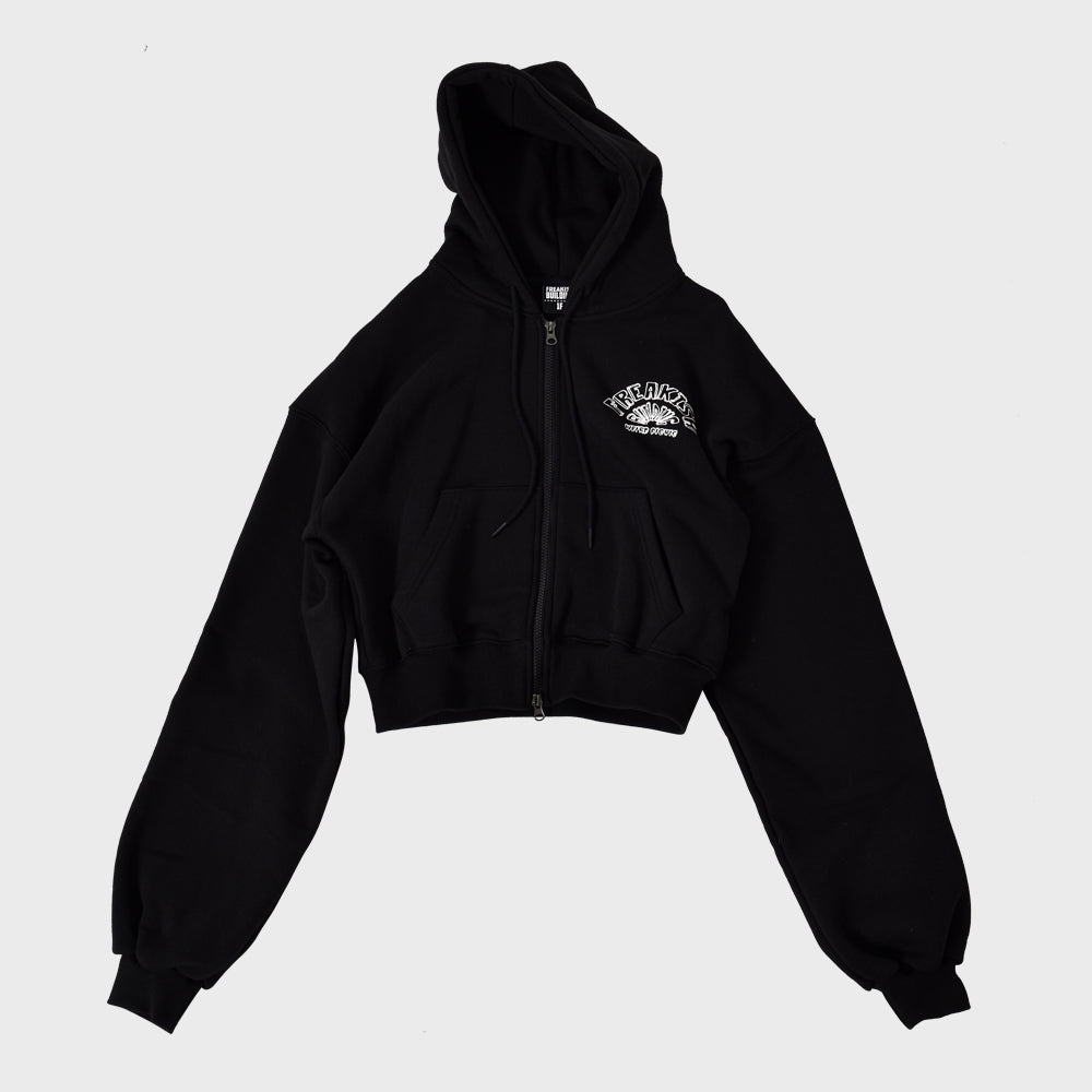 WEIRD SEMICIRCLE CROP HOODIE ZIP UP (BLACK)