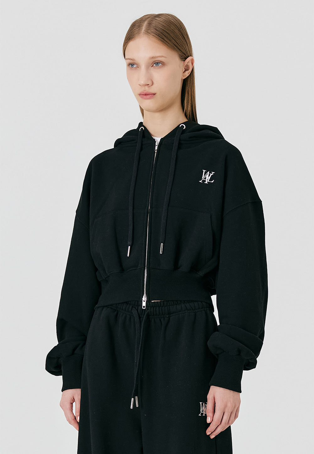 Signature crop hood zip-up - BLACK