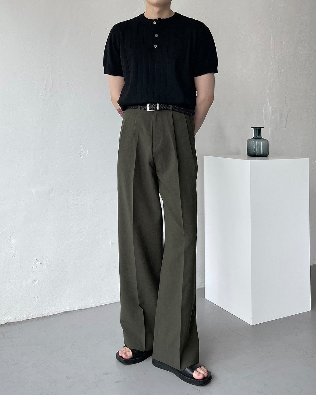 FL Niver Two-Tuck Side Banding Wide Slacks (4 colors)