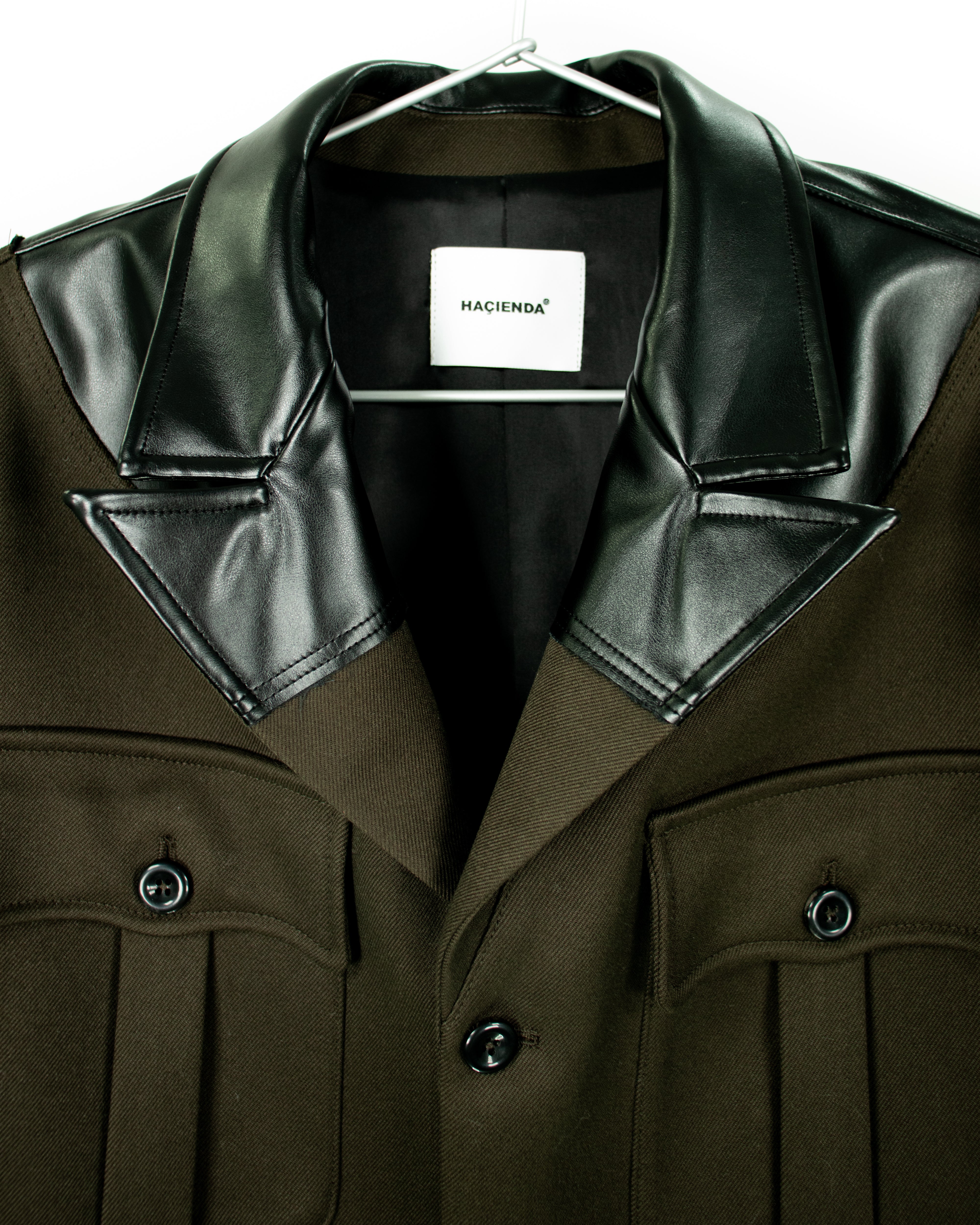 Faux Leather Contrast Military Tailored Jacket