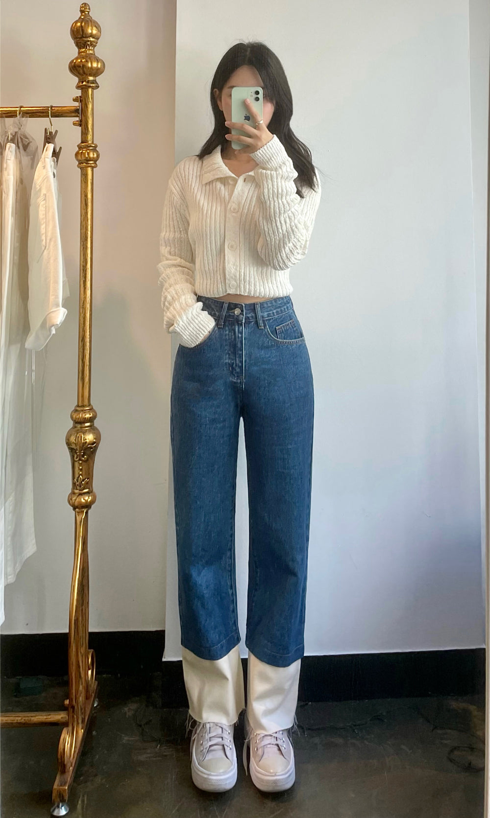 SEMI WIDE FIT BLUE + WHITE DENIM PANTS [17724]