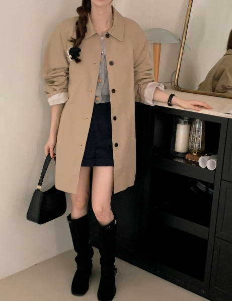 French Single Half Trench Coat (3color)