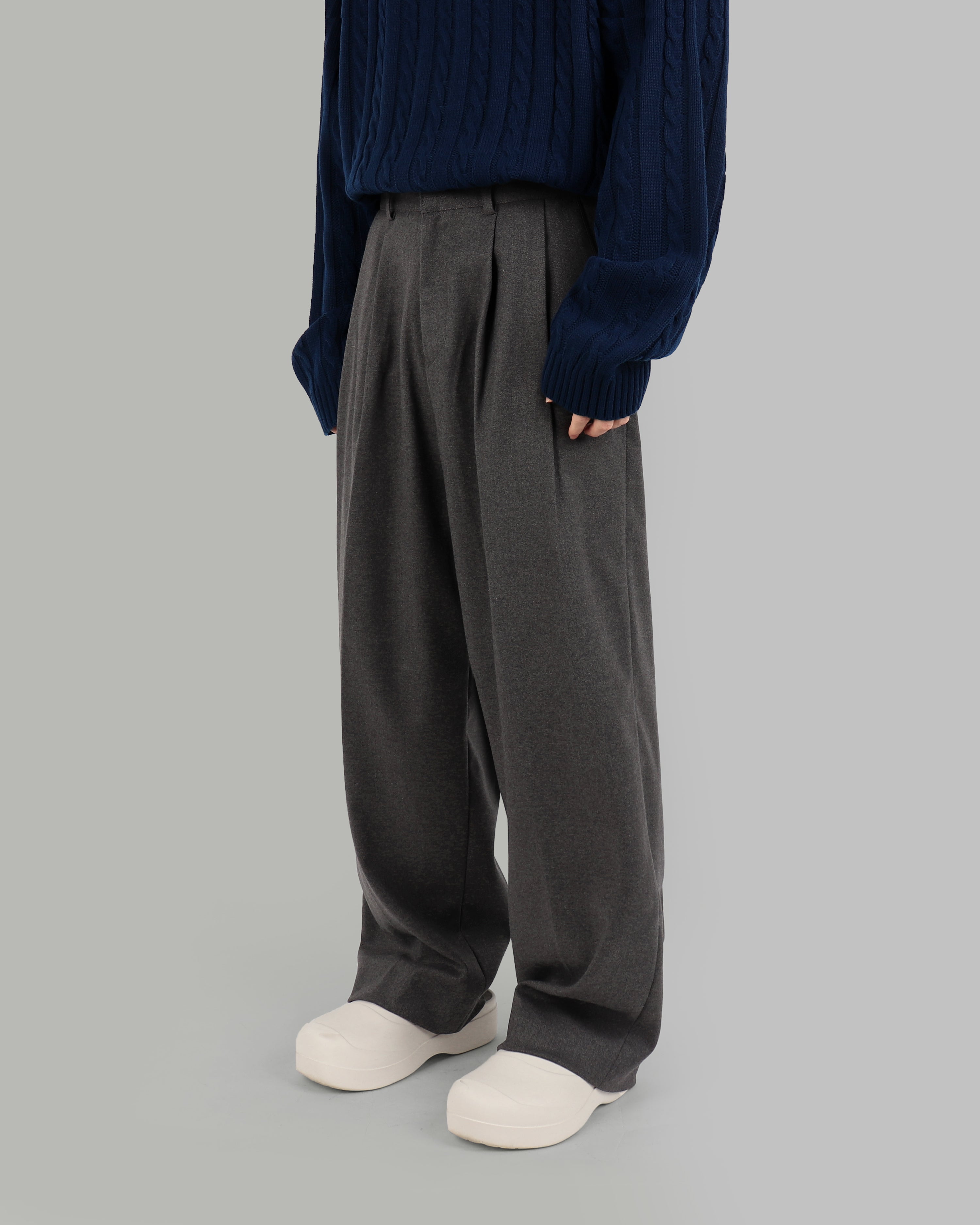 wool pintuck wide slacks