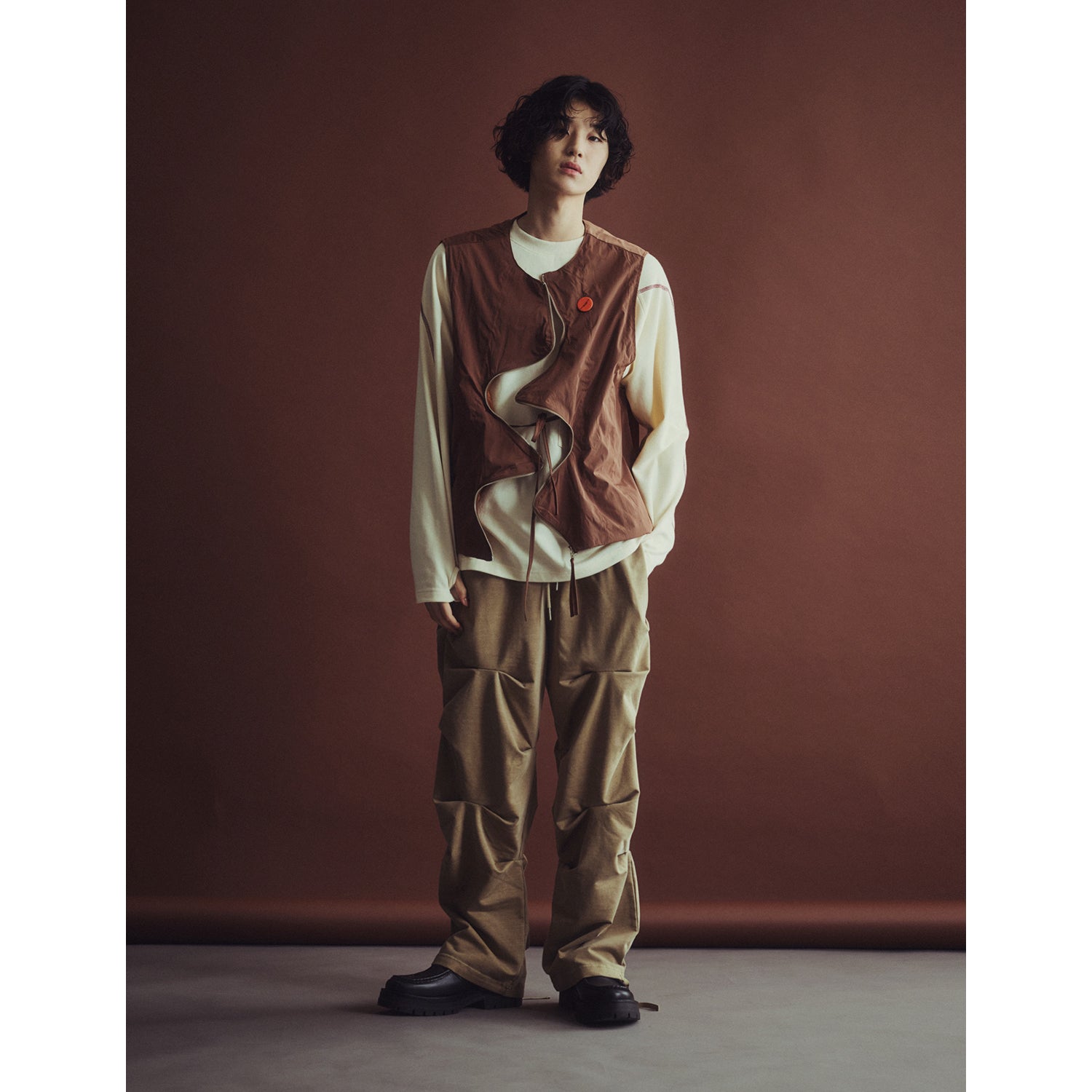 PIGMENT WASHED CREASE PANTS_CAMEL BROWN